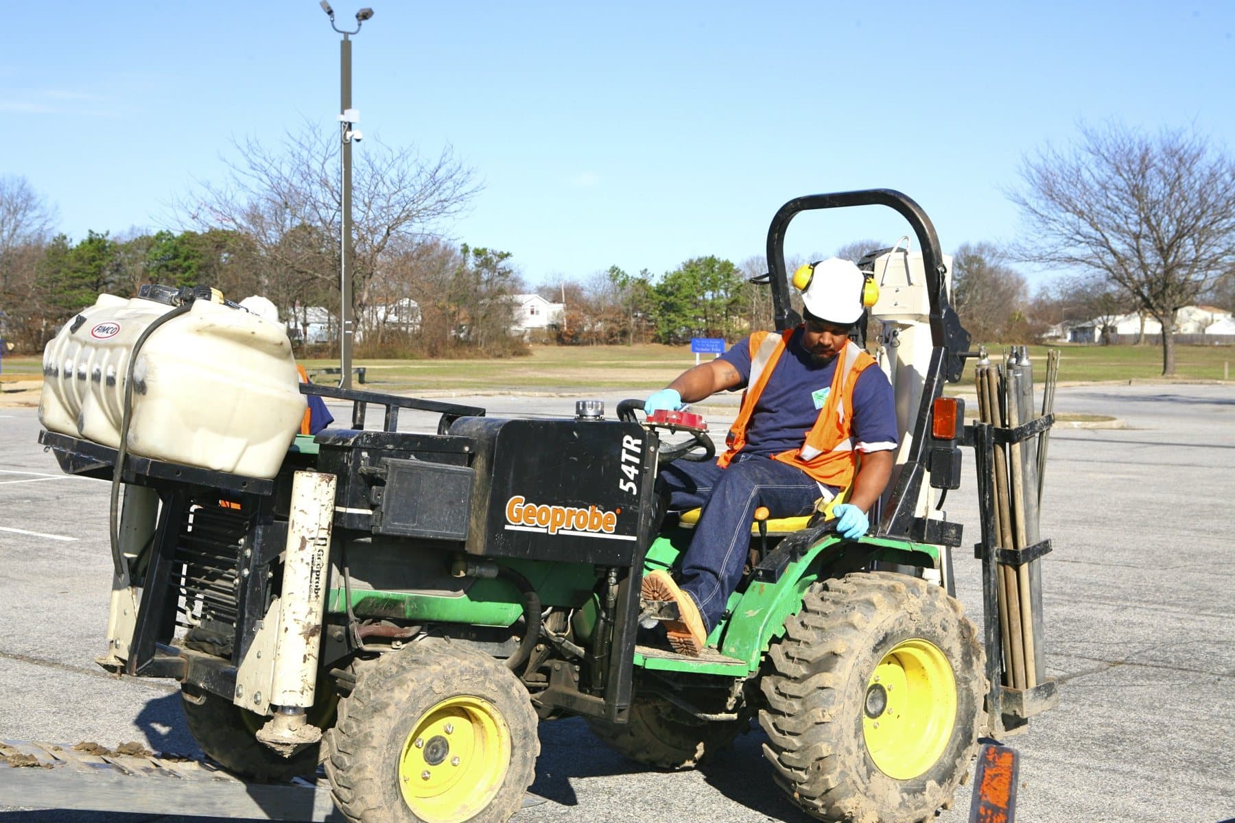 Tractor-mounted probe rig on an HTE investigation site
